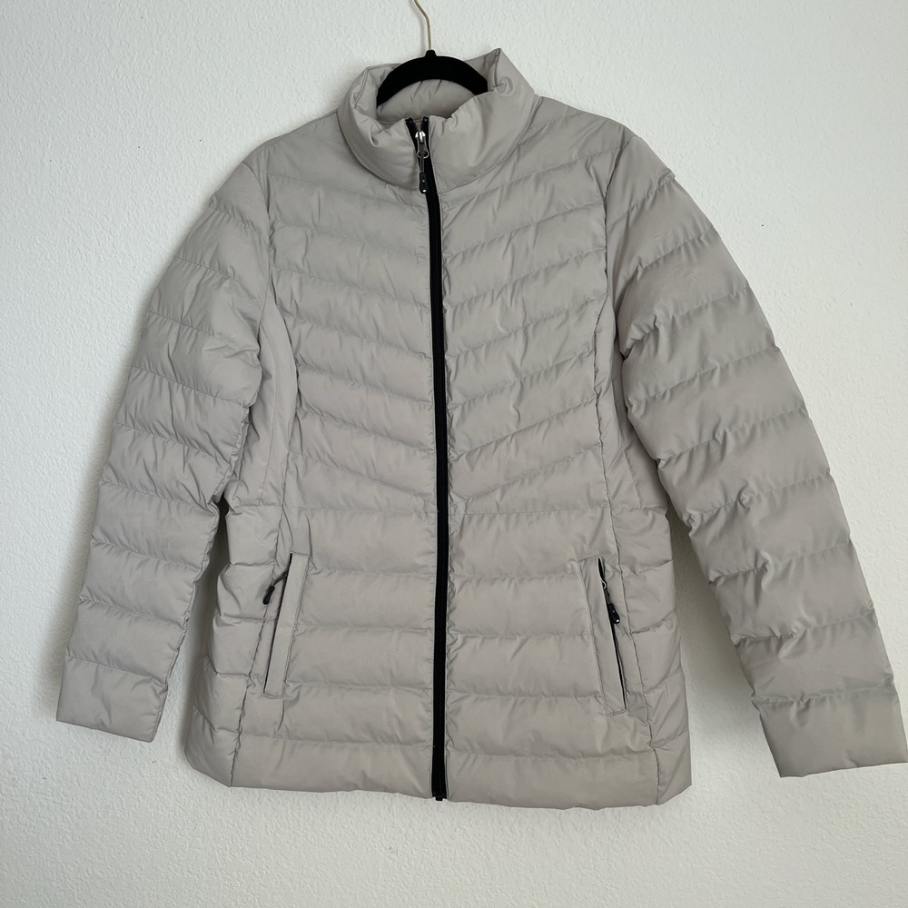 32° Heat Light Gray Puffer Women's Large Lightweight‎ Zip Winter Neutral Jacket